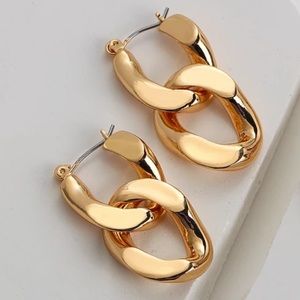 Women Twisted Cuban Chain Hoop Earrings Detachable Hanging Metal Gold Tone NWOT